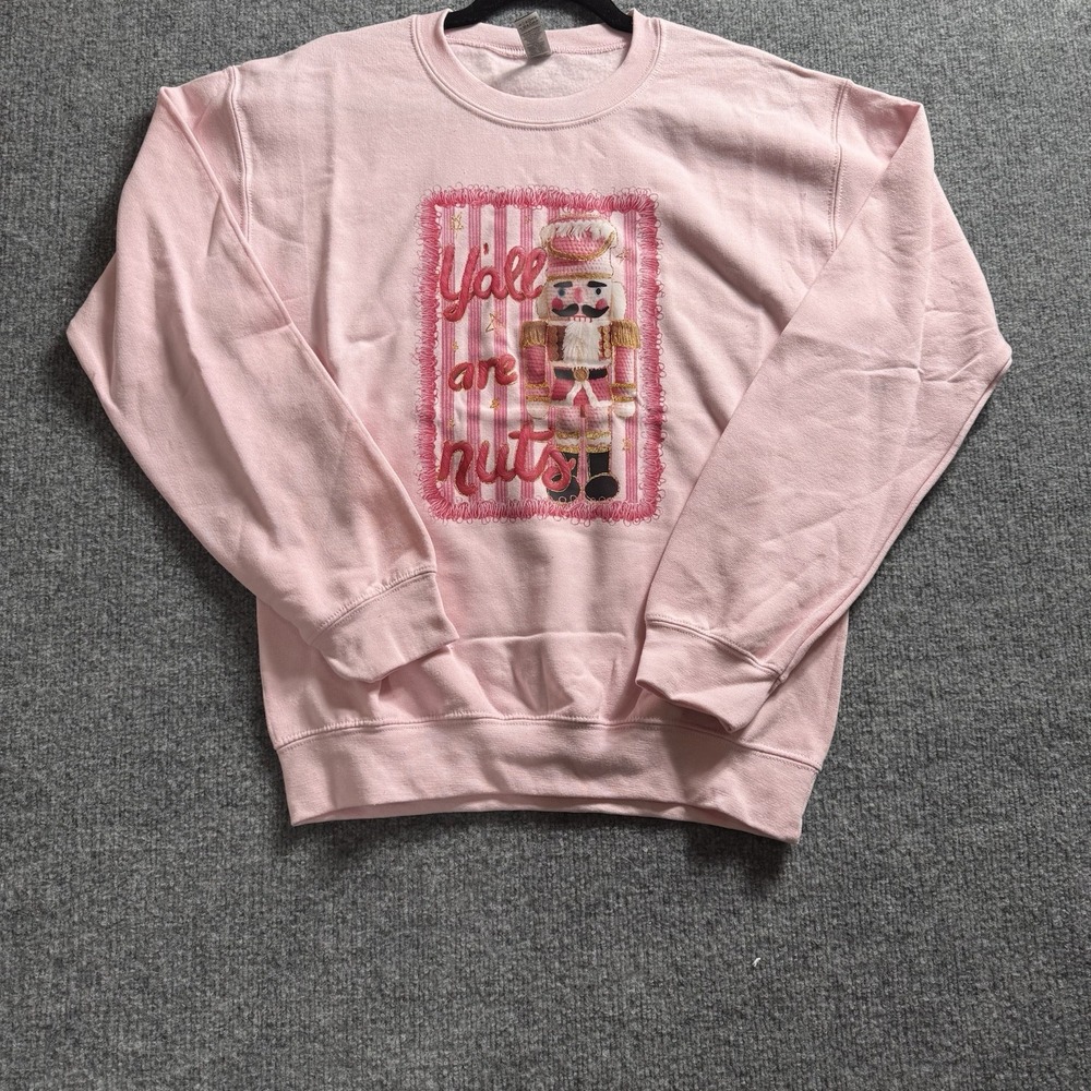 Women's Pink Nutcracker "Y'all Are Nuts" Crewneck Sweatshirt Coquette Holiday
